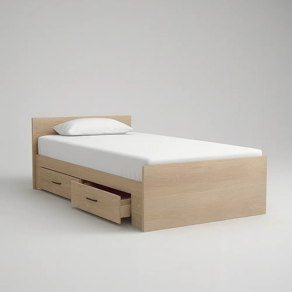 Cama Individual com 2 Gavetas em MDF Carvalho-Claro 90 x 190 cm