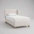 Cama Individual Estofada 90 x 200 cm com Cabeceira Capitonê Bege