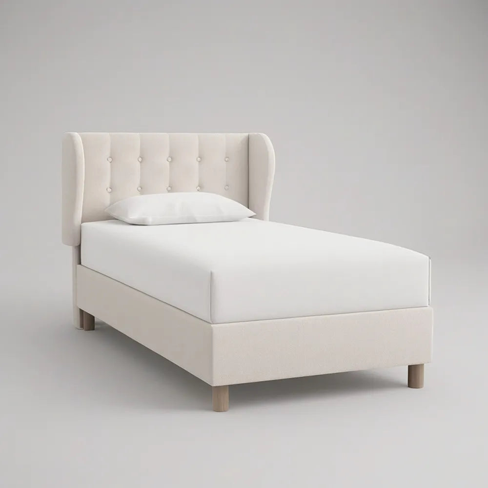 Cama Individual Estofada 90 x 200 cm com Cabeceira Capitonê Bege