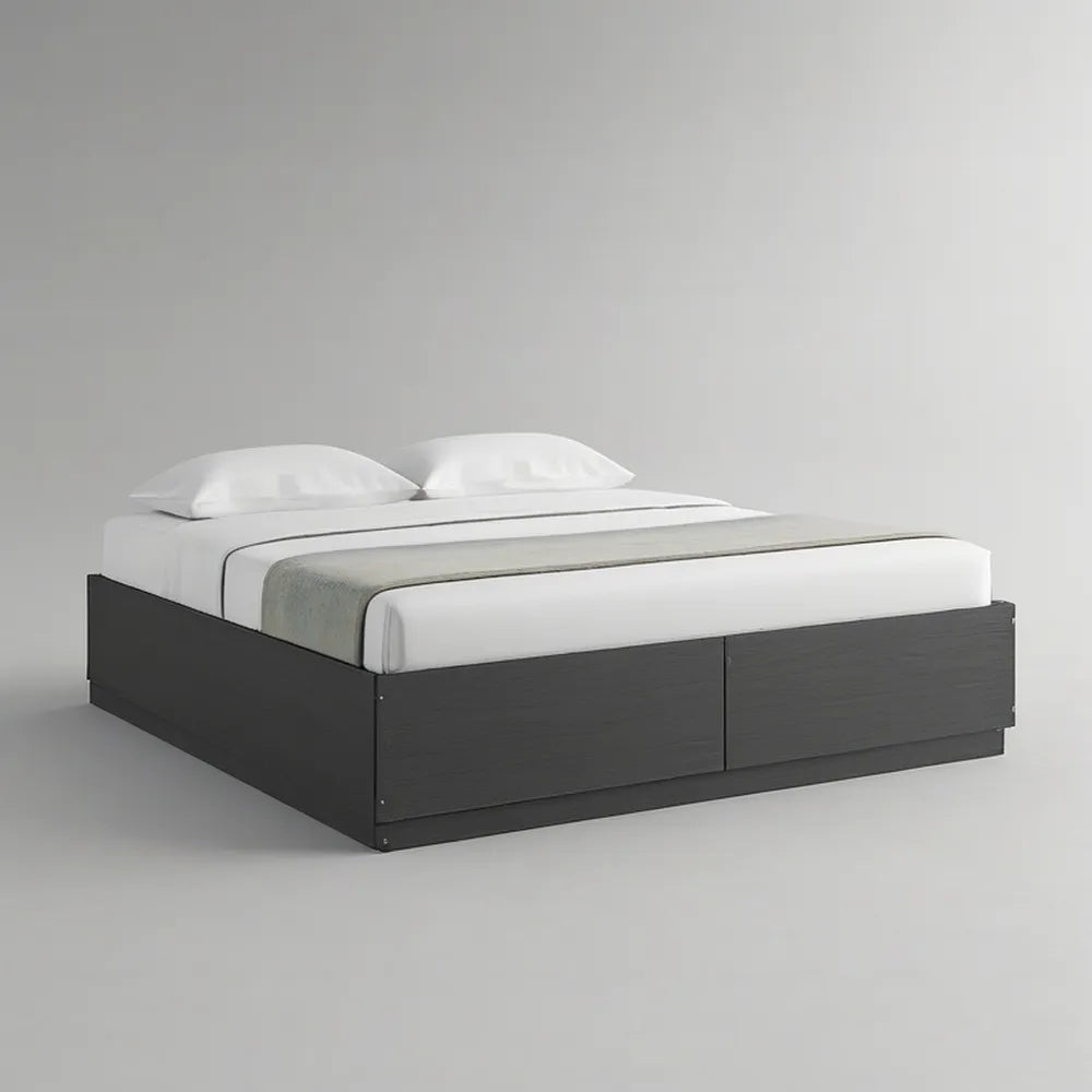 Cama de Casal com 2 Gavetas em MDF Preto para Colchão 160 x 200 cm