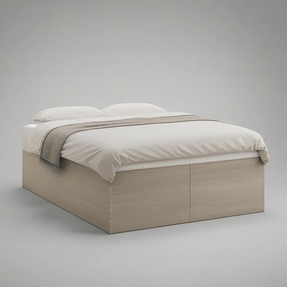 Cama com Arrumação em MDF Laminado Bege Claro para Colchão 160 x 200 cm