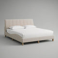 Cama de Casal Estofada Bege Claro 160 x 200 cm com Cabeceira Acolchoada
