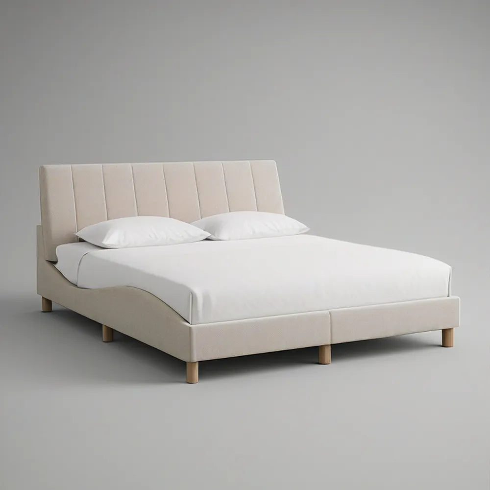 Cama de Casal Estofada Bege Claro 160 x 200 cm com Cabeceira Acolchoada