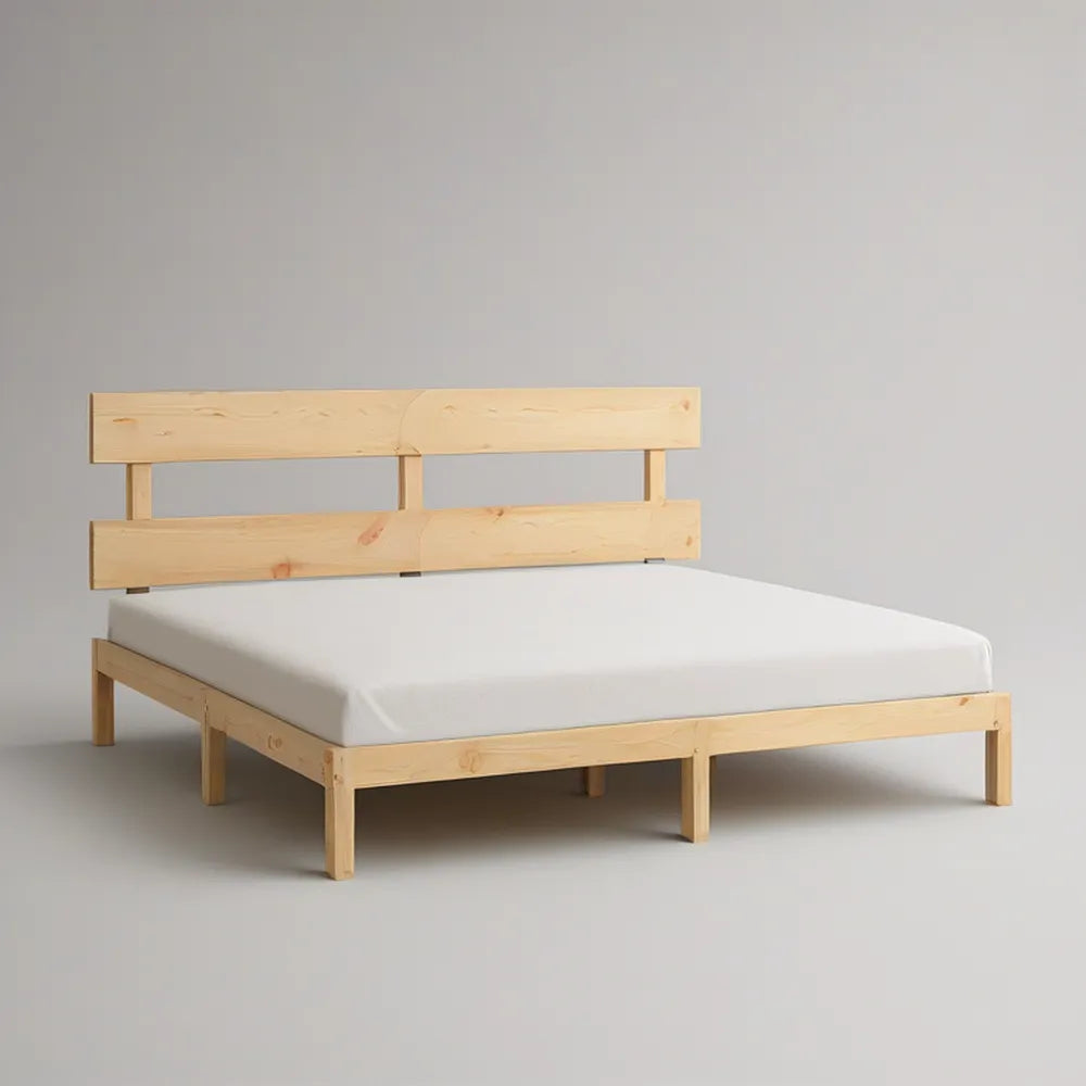Cama de Casal em Madeira Maciça de Pinho Natural para Colchão 160 x 200 cm, 165 x 210 x 90 cm