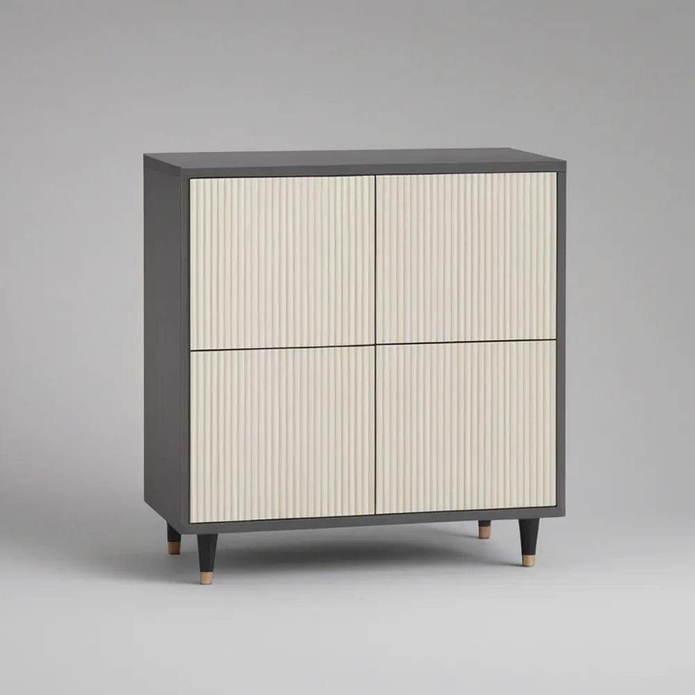 Aparador de 4 Portas Caneladas em MDF Cinzento Escuro e Creme 90 x 40 x 100 cm