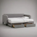 Sofá-cama reto em poliéster cinzento com 2 gavetas, 218 x 96 x 86 cm, cama 140 x 190 cm
