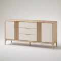 Aparador com 2 Portas e 3 Gavetas em MDF e Madeira Maciça Bege e Madeira Natural Clara 160 x 40 x 85 cm