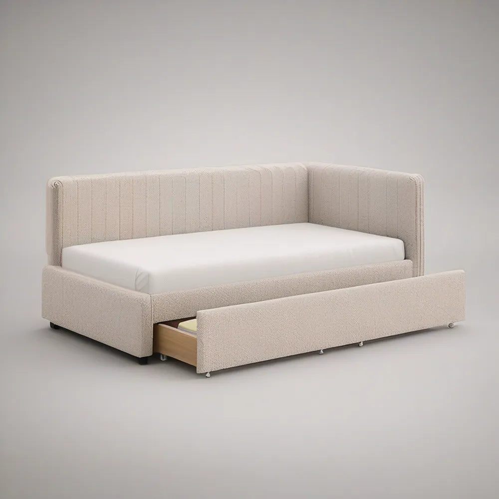 Cama de Dia Estofada com Cama Auxiliar Deslizante 210 x 100 x 85 cm Bege Claro
