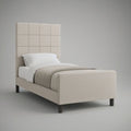 Cama Individual Estofada em PU Bege com Cabeceira Acolchoada, 90 x 200 cm