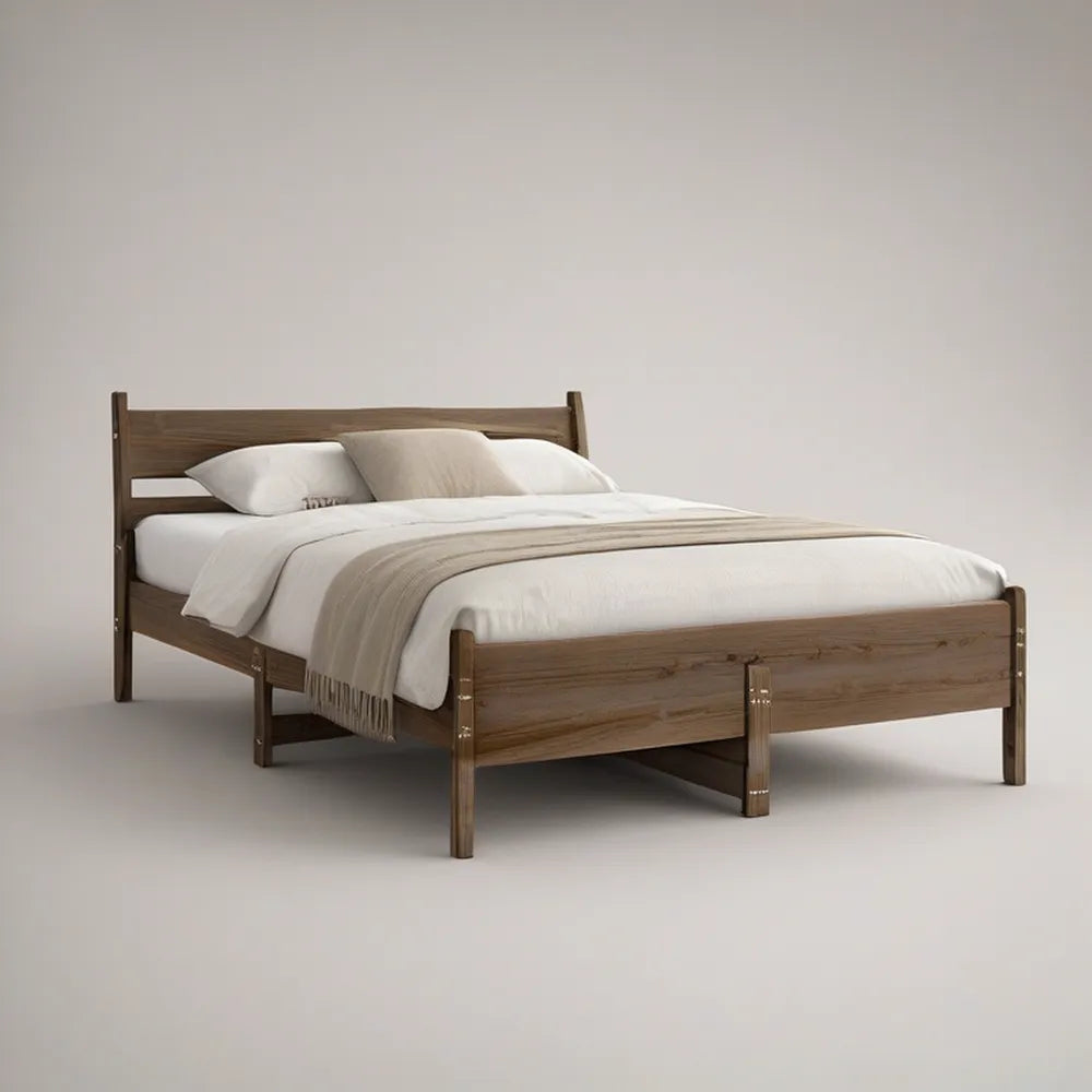 Cama de Casal em Madeira Maciça de Pinho Castanho Escuro para Colchão 160 x 200 cm