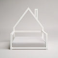 Cama Infantil em Pinho Maciço Branco com Estrutura em Forma de Casa, Colchão 90 x 200 cm