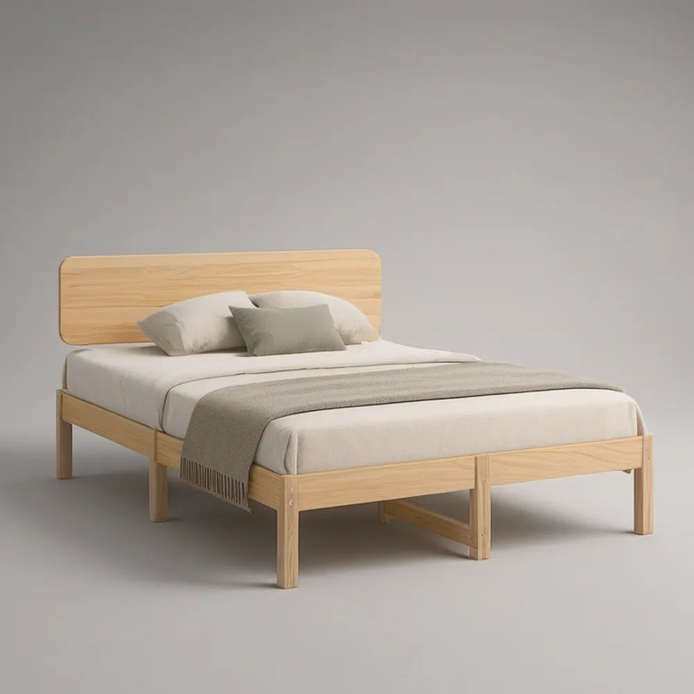 Cama de Casal em Madeira Maciça de Pinho Natural 160 x 200 cm