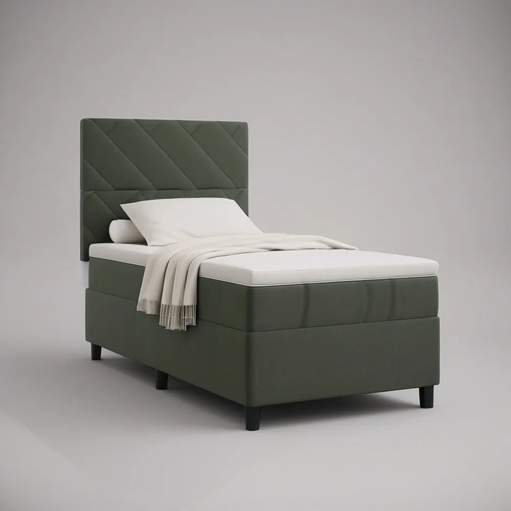 Cama Individual Estofada em Pele Sintética PU Verde-Escuro 90 x 200 cm