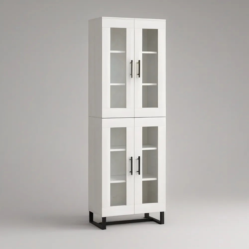 Móvel Alto em MDF Branco com 4 Portas de Vidro, 80 x 40 x 200 cm